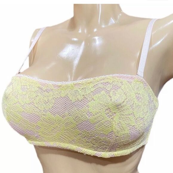 Victorias Secret strapless lace underwire bandeau bralette bra yellow beige 36C - Picture 2 of 4